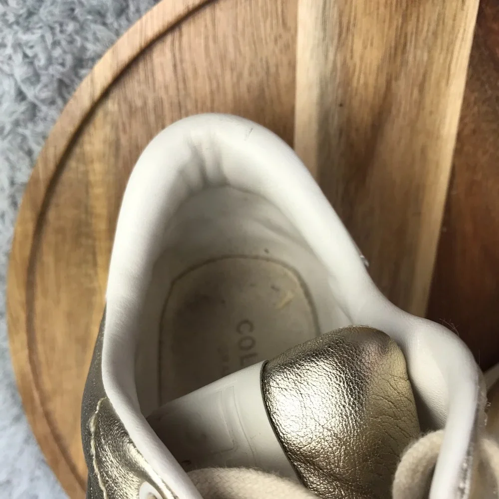 Cole Haan Grand Pro Tennis Shoe Womens 9B Metallic Gold Leather Lace Up Sneakers
